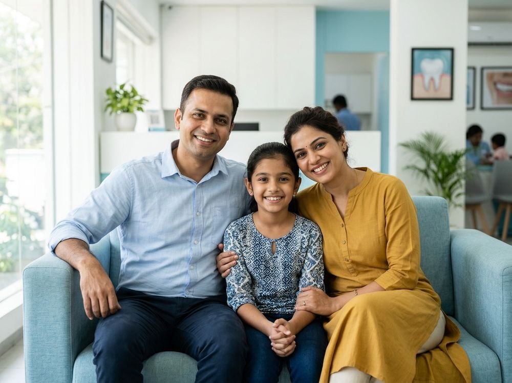A family after a dental check-up at VEERTA DENTA CLINIC