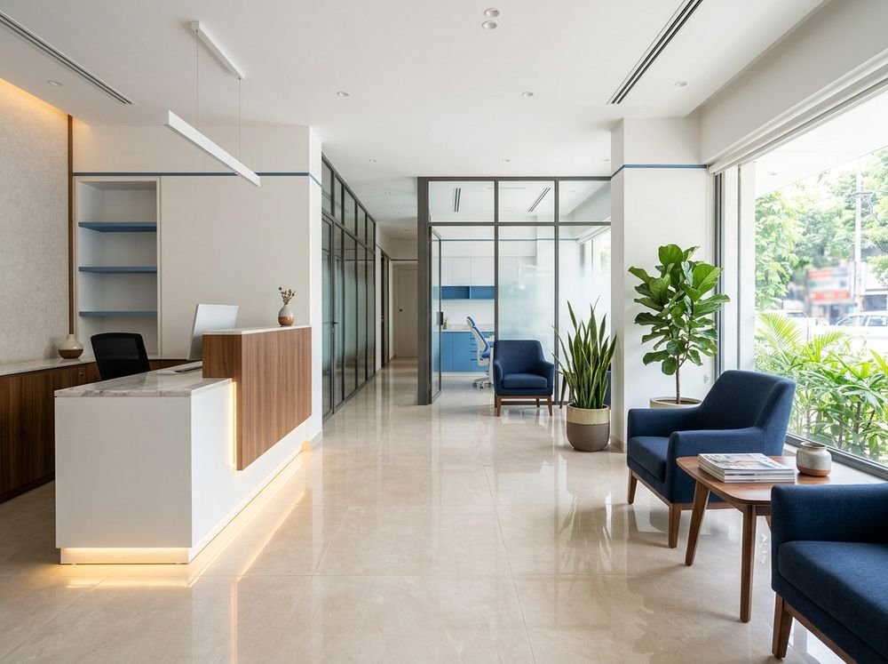 Reception and waiting area at VEERTA DENTA CLINIC in SK Puri, Patna
